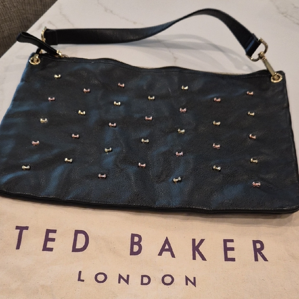 Ted Baker Black Shoulder Bag with Gold and Pink Details